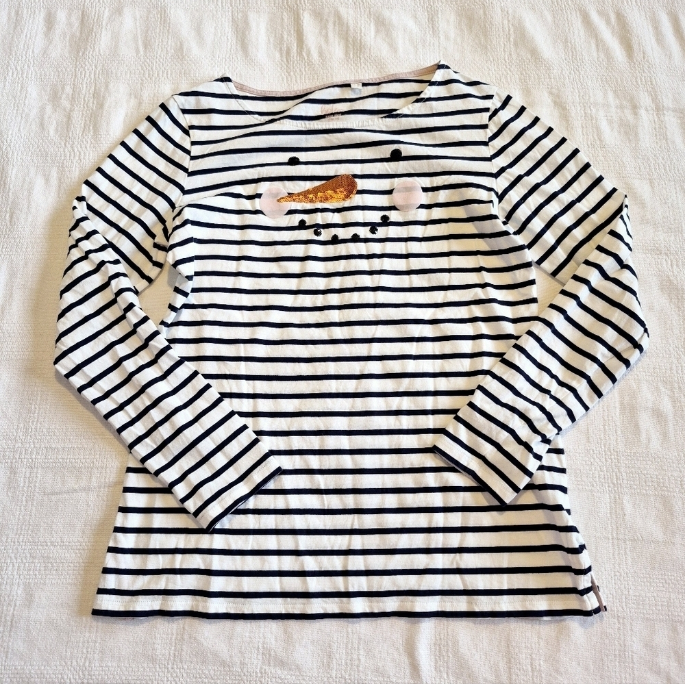 Boden women's size 8 black & white snowman sequin shirt VVGUC
